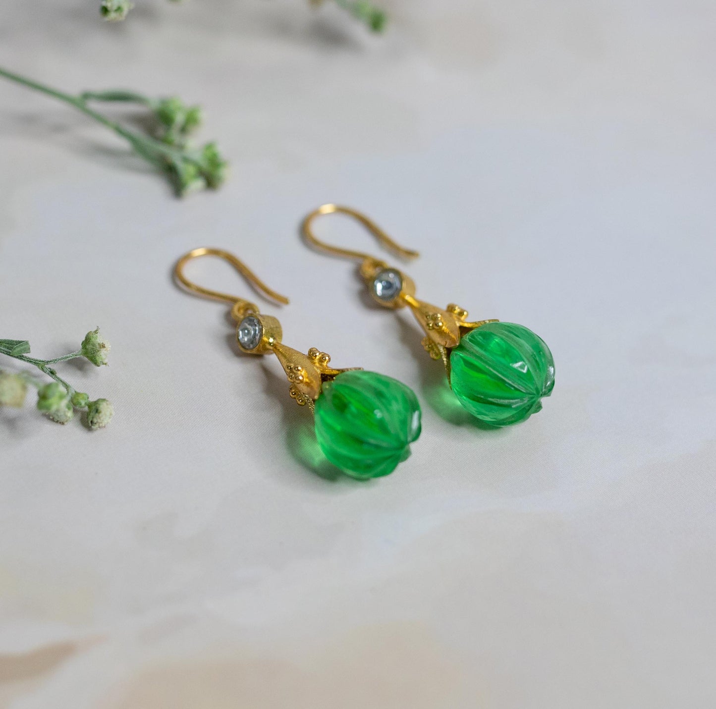Green Hydro With Polki Earrings