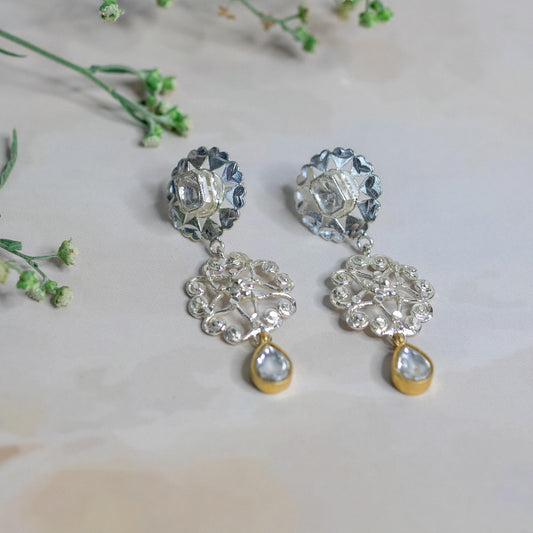 Two Tone Filligree Polki Earrings