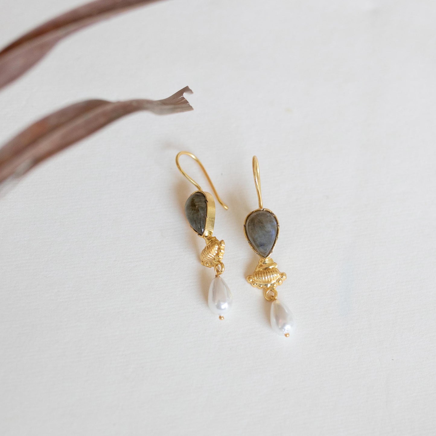 Labrodorite Pearl Gold Plated Earrings