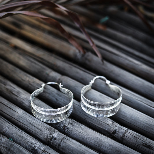 Silver textured hoops