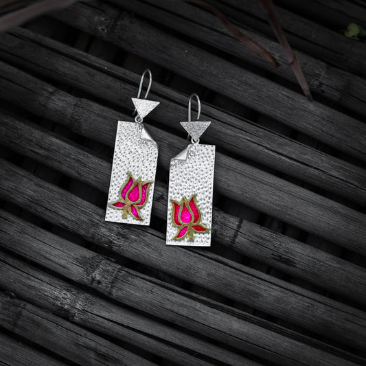 Silver lotus enamel Earrings