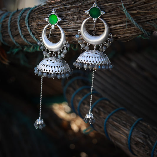 Silver enamel kashmiri jhumki