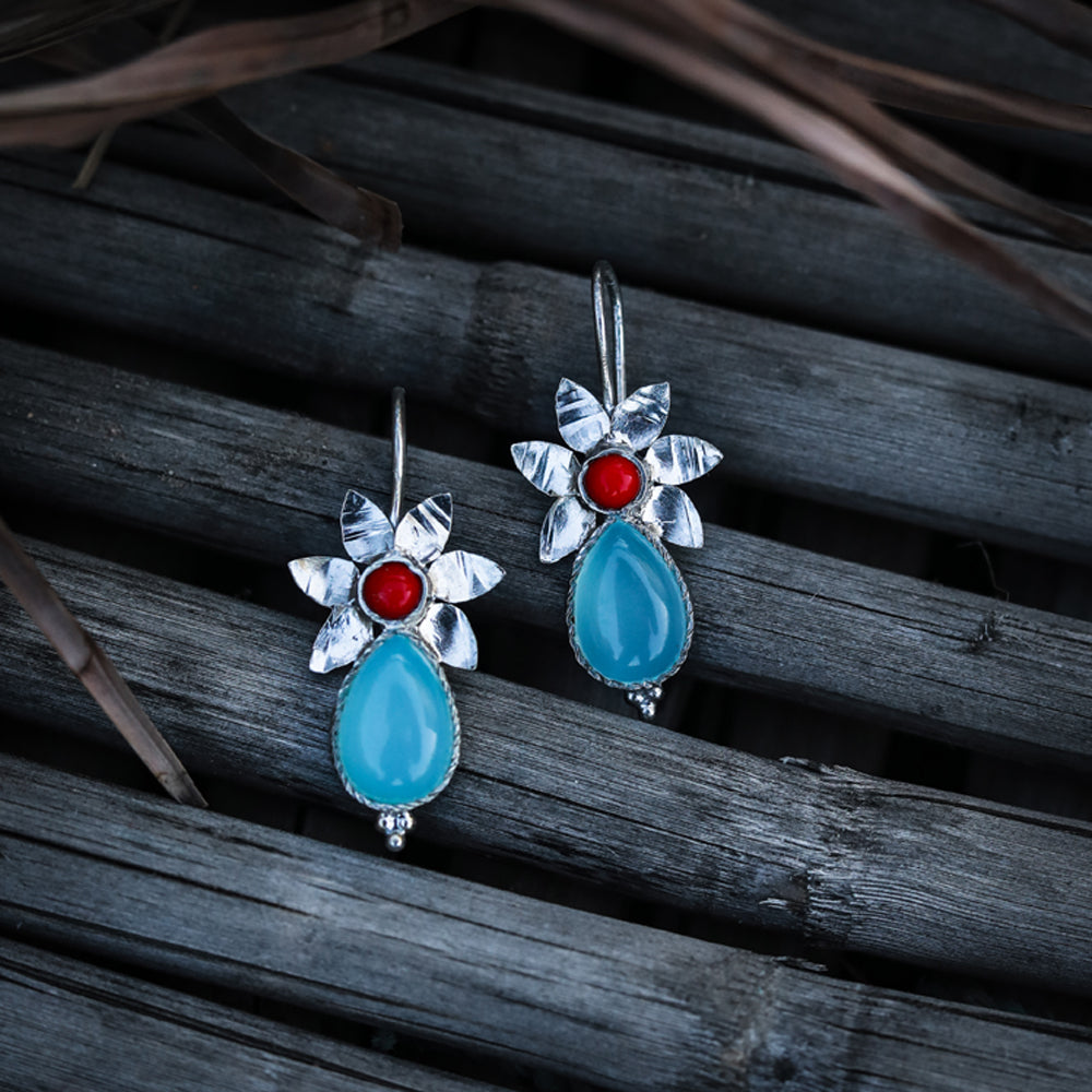 Aqua chalcy coral spring earrings