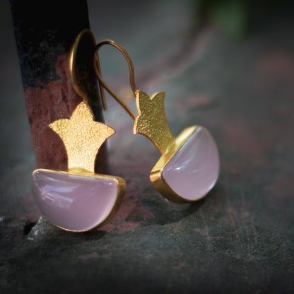 Pink Chalcedony Textured Earrings