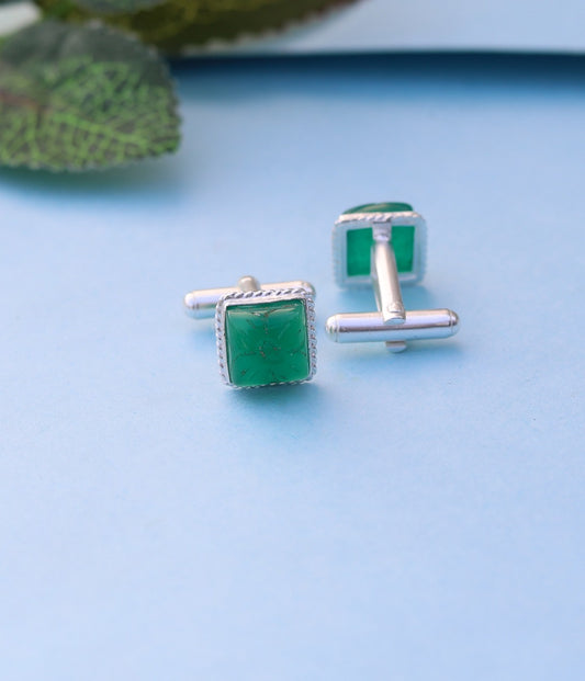 Carved green onyx cufflinks