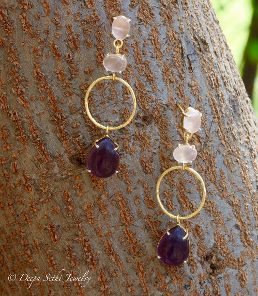 Rose Quartz Amethyst Earrings