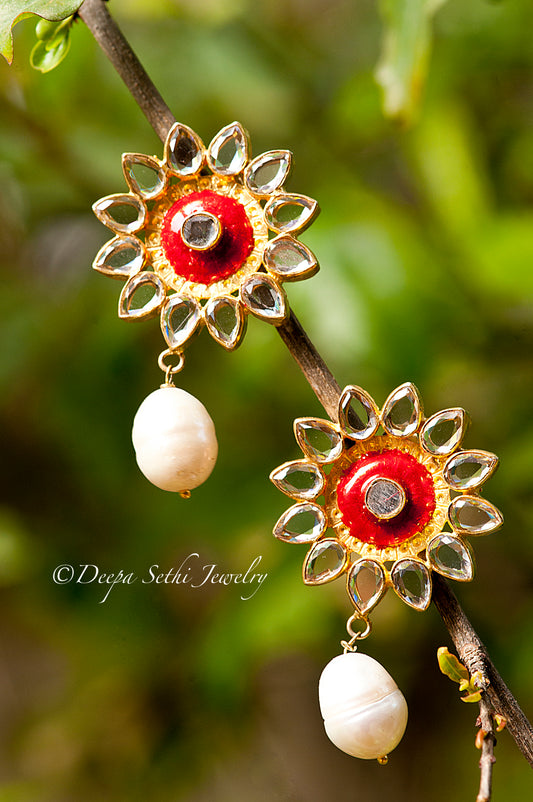 Red Enamel Crystal Earrings