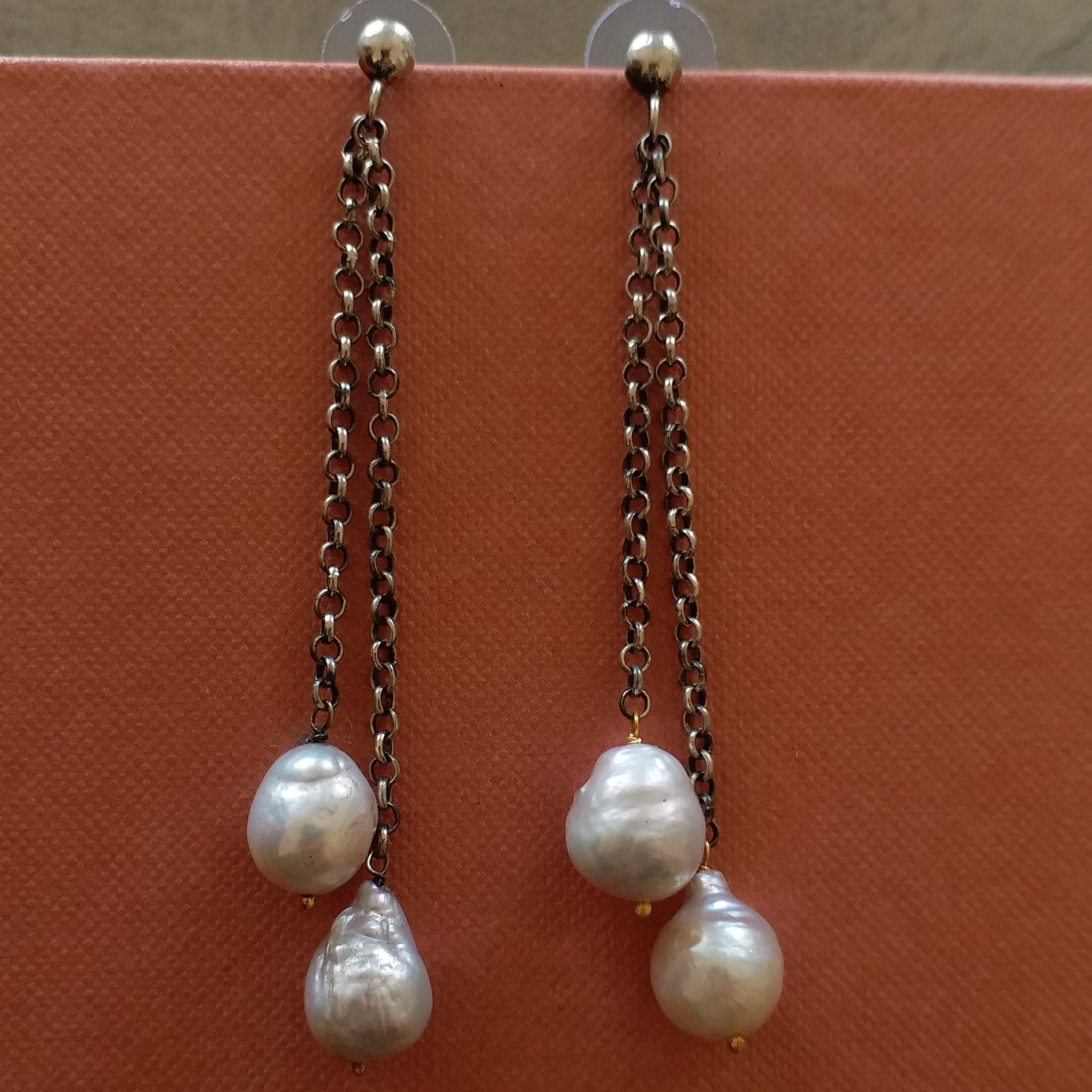Silver Chain Pearl Drop Earrings