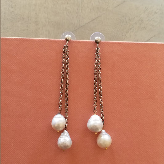 Silver Chain Pearl Drop Earrings