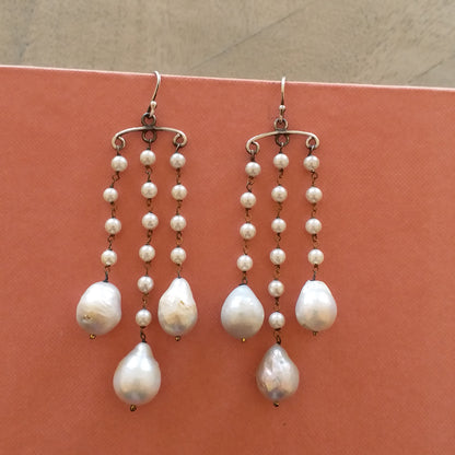 Chandelier Pearl Silver Earrings