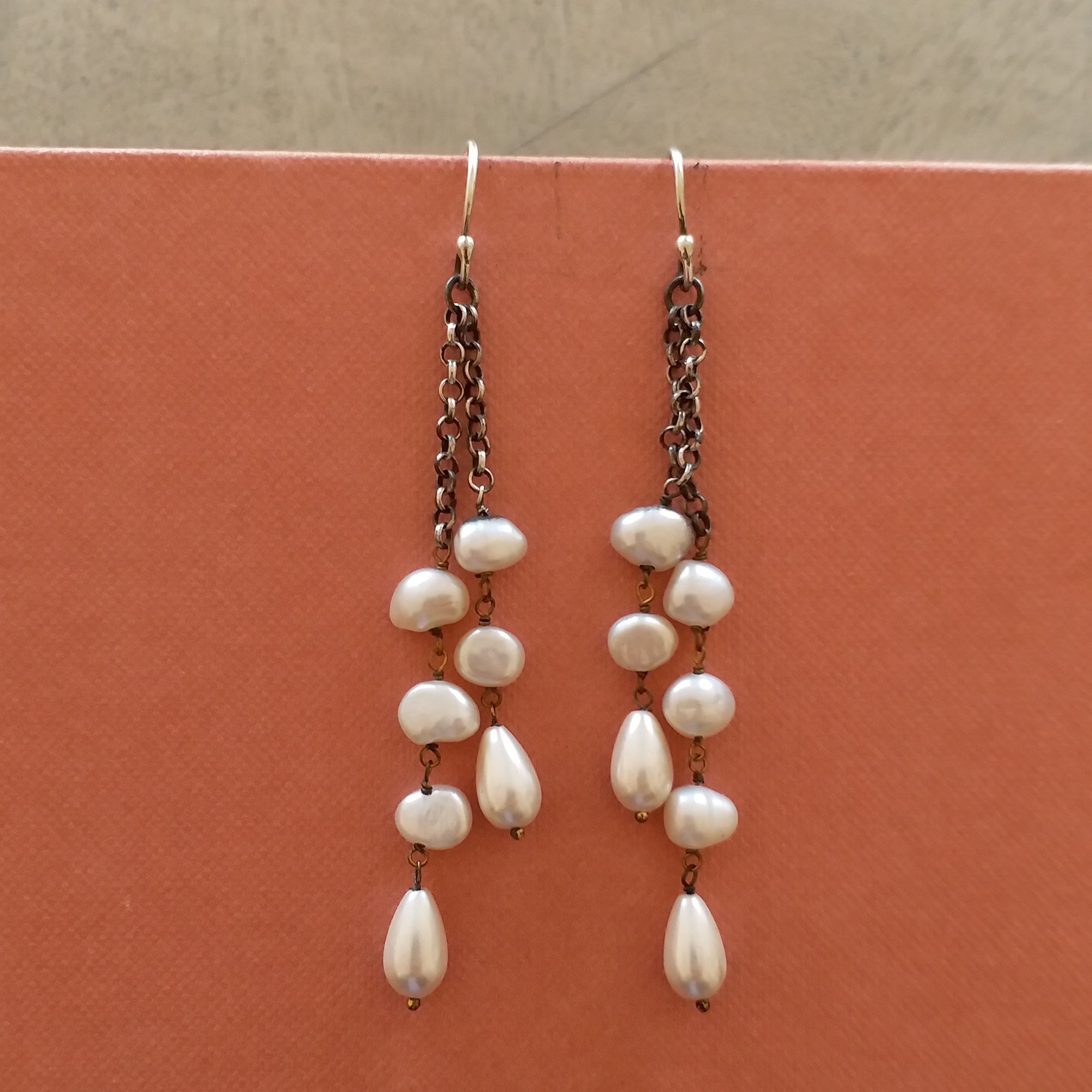 Pearl Drop Chain Earrings