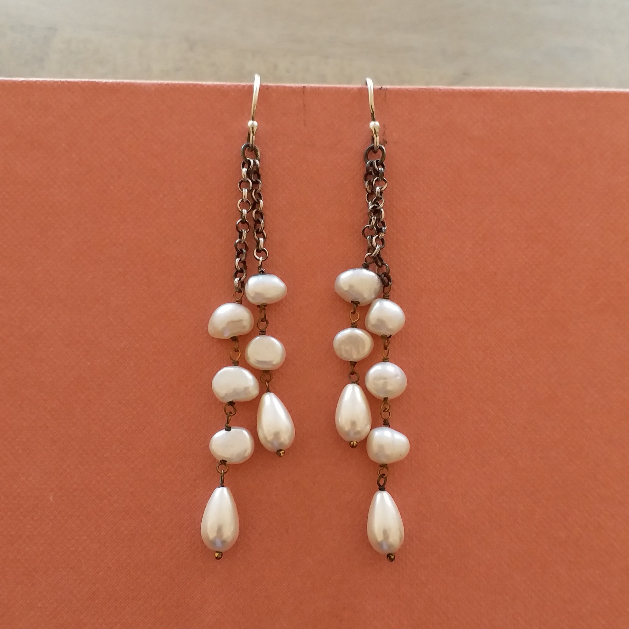 Pearl Drop Chain Earrings