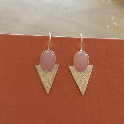 Pink Chalcedony Geometric Earrings