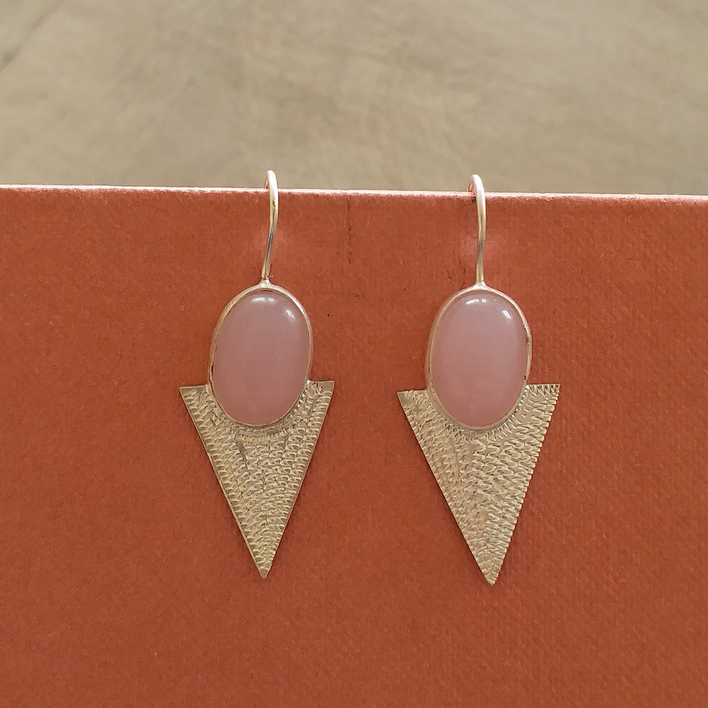 Pink Chalcedony Geometric Earrings