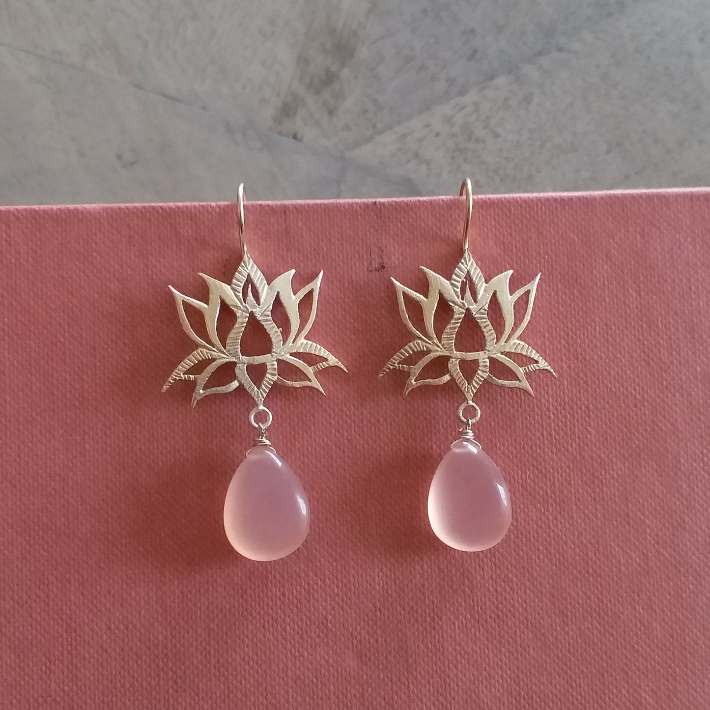 Lotus Flower Gemstone Drop Hook Earrings