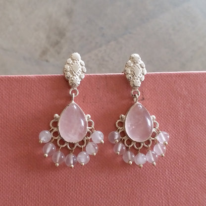 Silver Rose Quartz Earrings