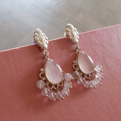 Silver Rose Quartz Earrings