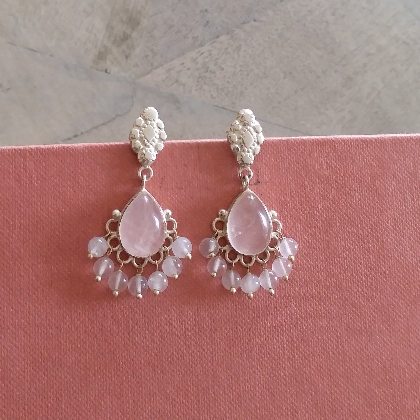 Silver Rose Quartz Earrings