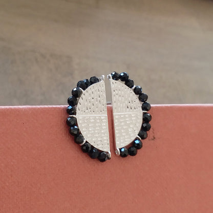 Black Spinel Beads Silver Stud Earrings