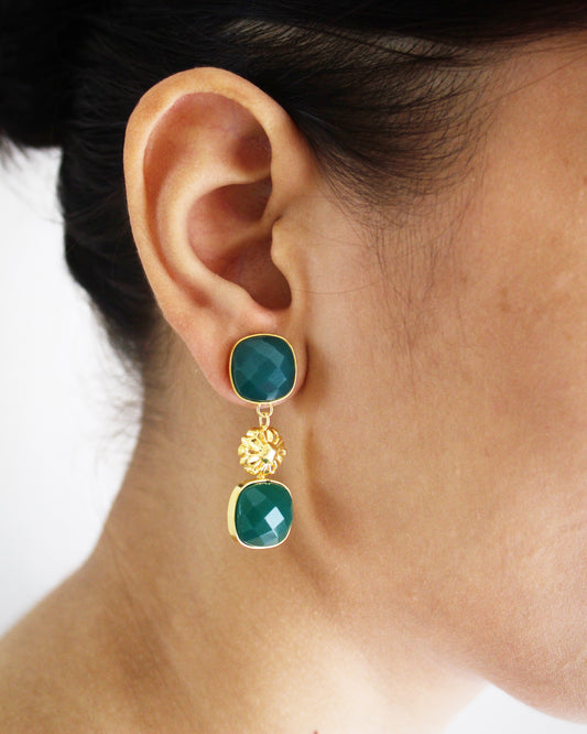 Gold Filled Silver Green Onyx Gemstone Dangle Earrings Jewelry