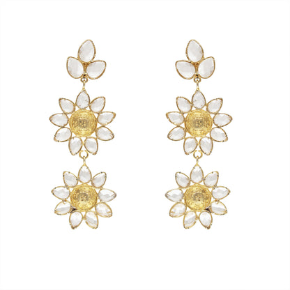 Cryastal Gemstone Floral Dangle Earrings