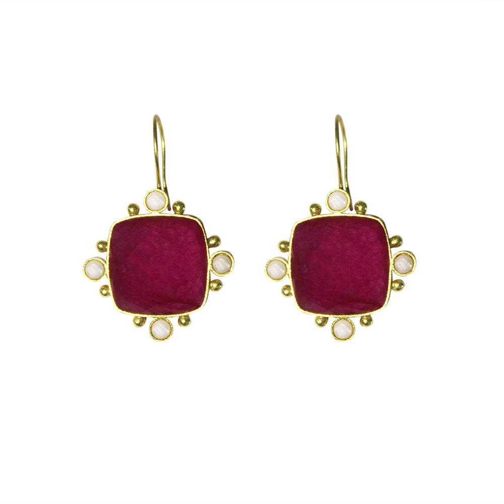 Red Quartz Gemstone Hook Earrings Jewelry