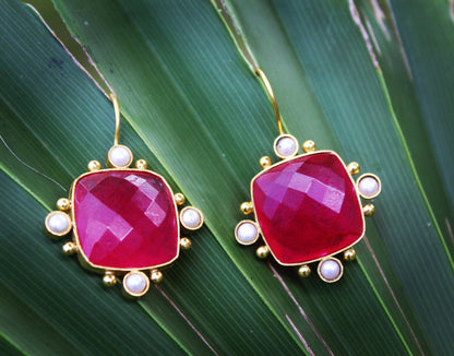 Red Quartz Gemstone Hook Earrings Jewelry