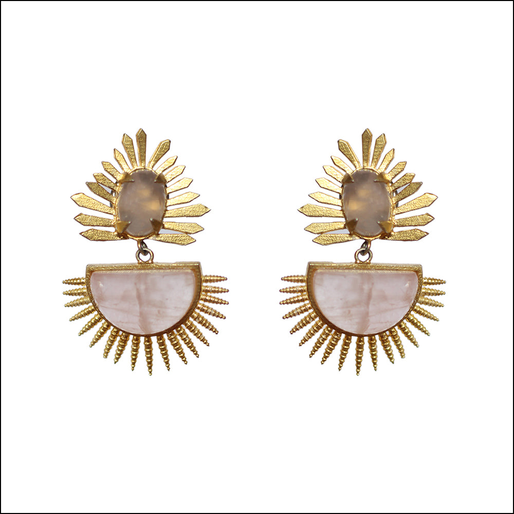 Designer Spike Rose Quartz Earrings Jewelry
