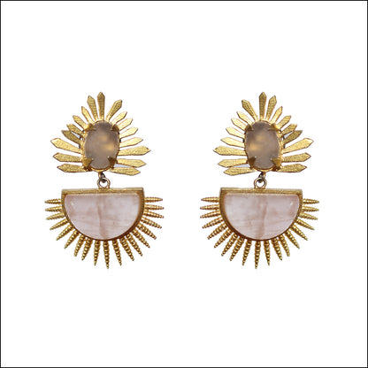 Designer Spike Rose Quartz Earrings Jewelry