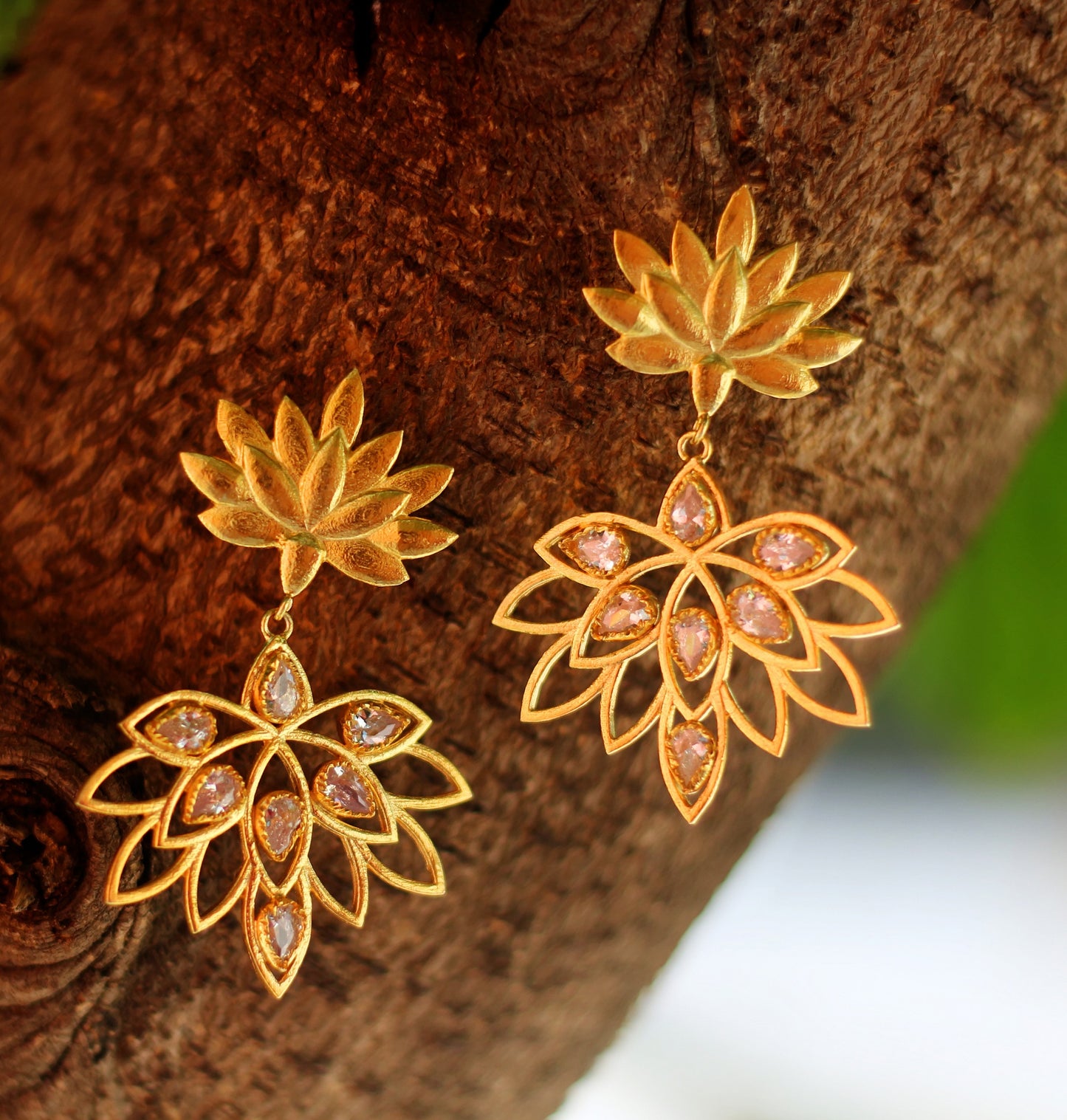 Crystal Gemstone Gold Filled Floral Earrings