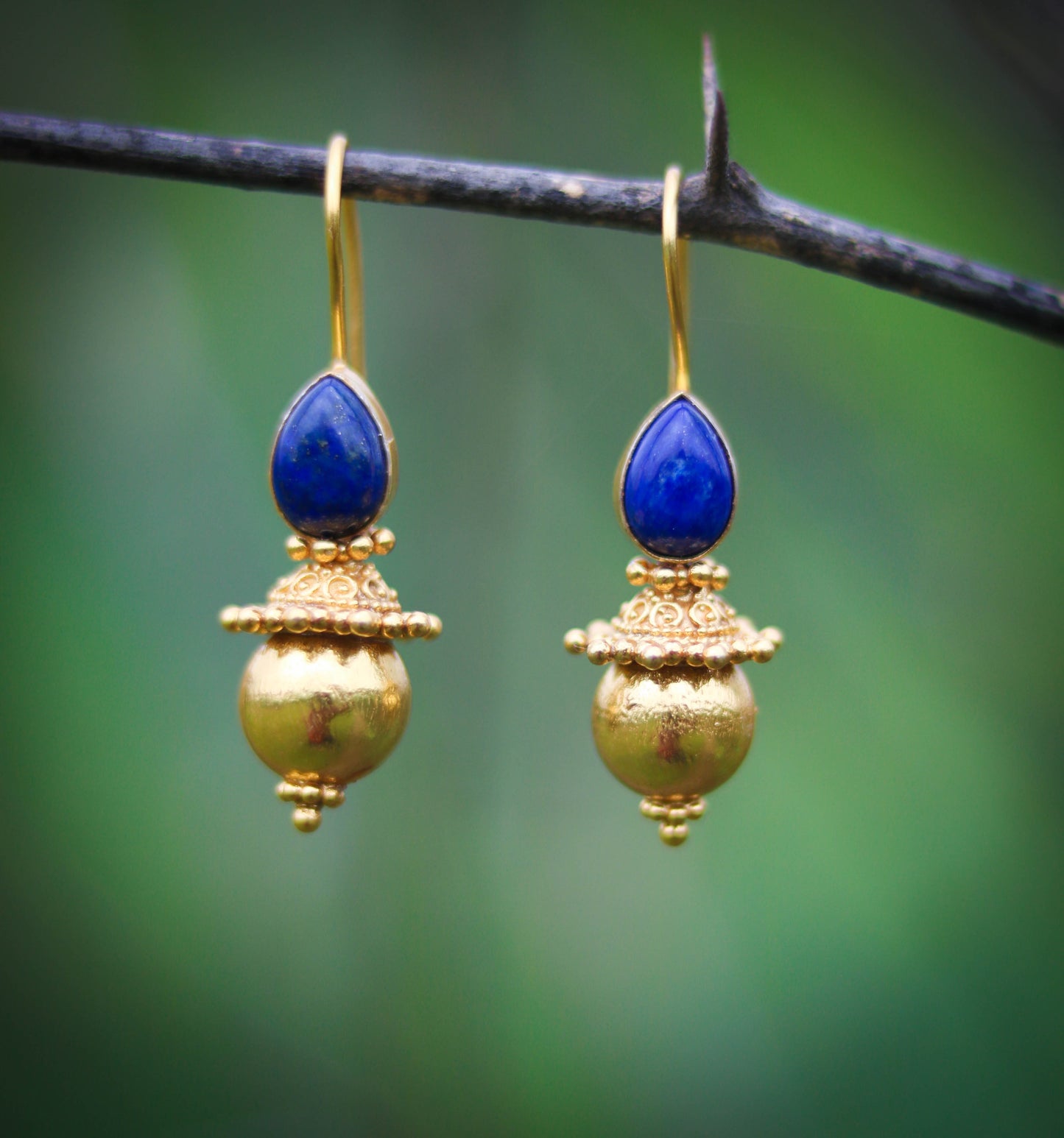 Lapis Lazuli Tribal Hook Earrings