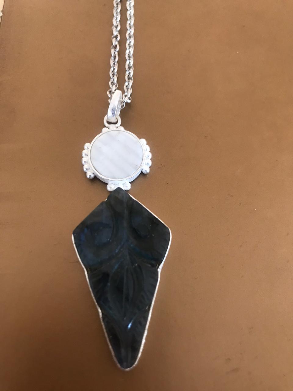 Beautiful Carved Labradorite Pendant Necklace