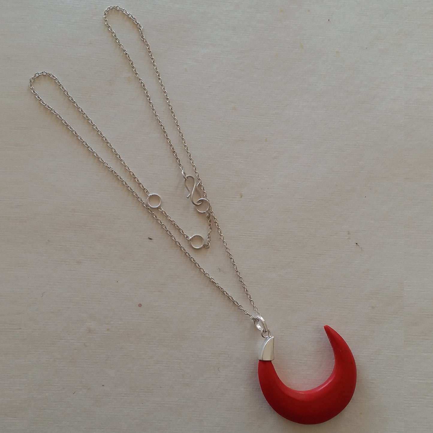 Red Coral Crescent Moon Pendant Necklace