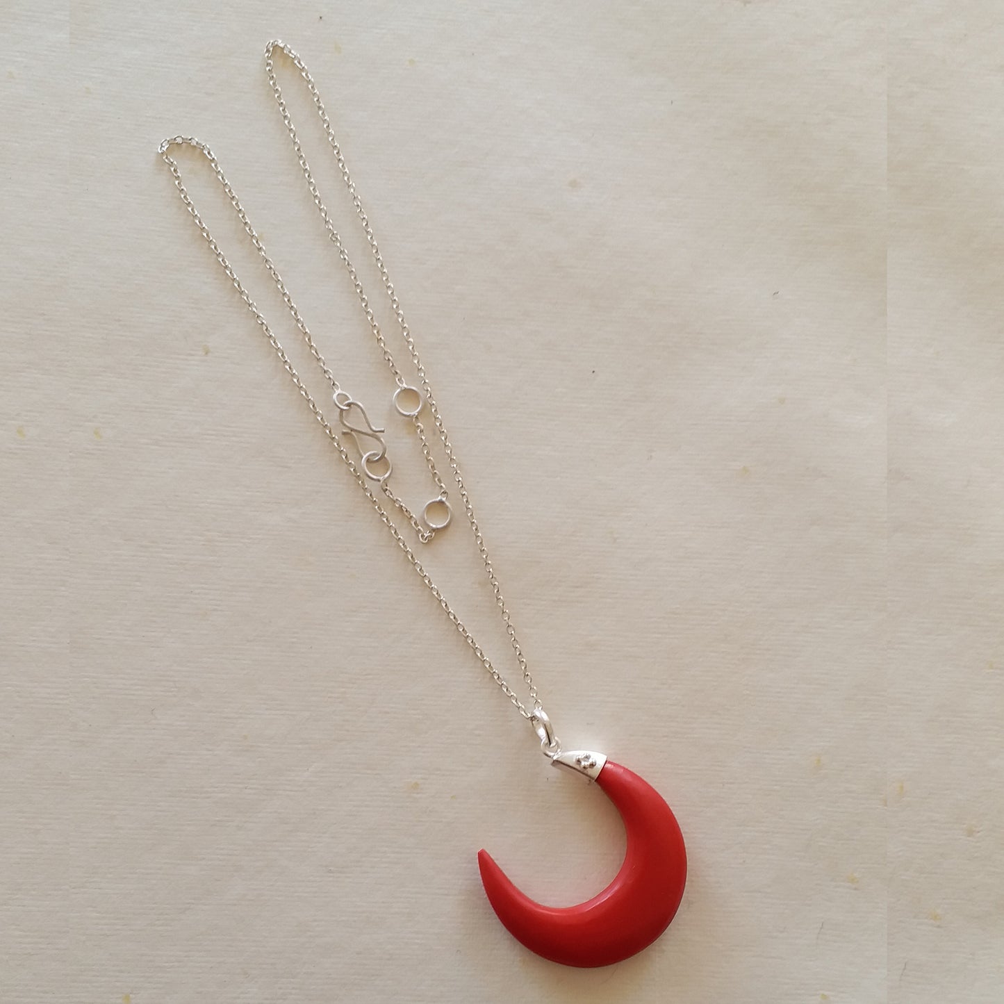 Red Coral Crescent Moon Pendant Necklace