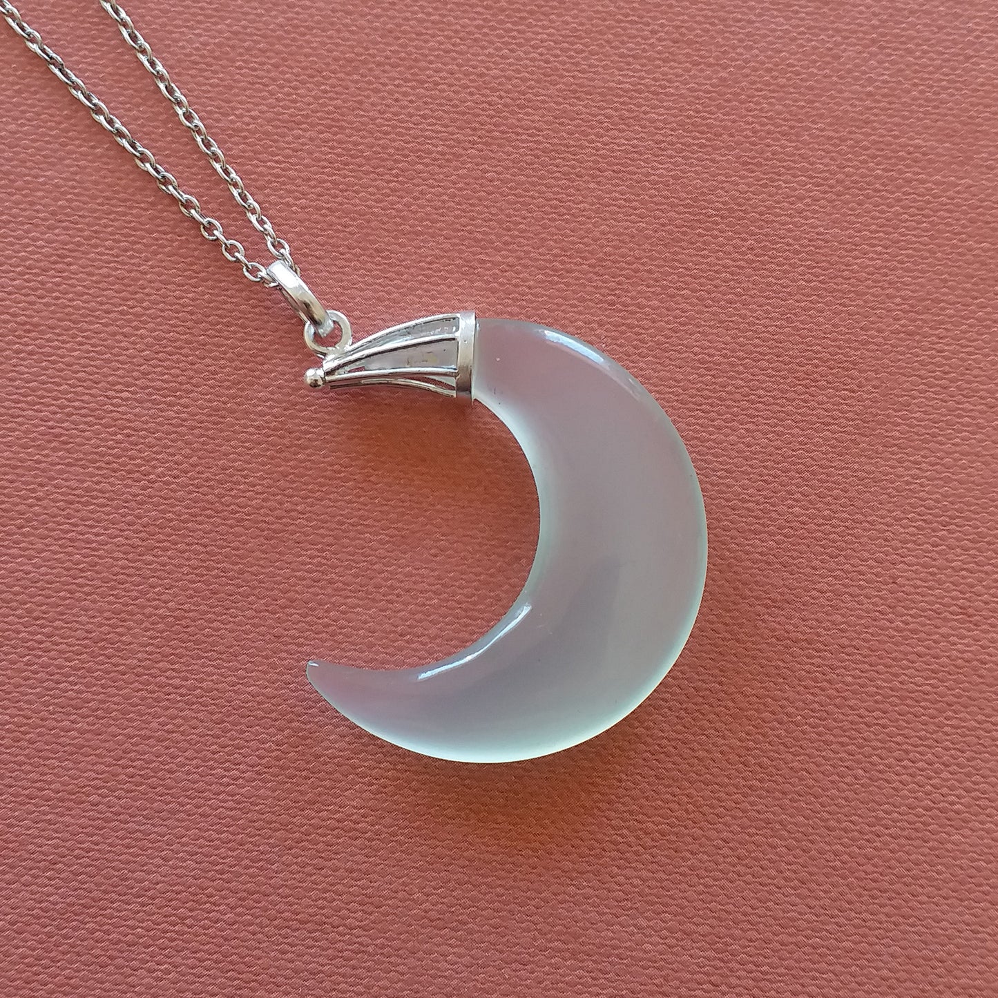 Aqua Chalcedony Crescent Moon Chain Necklace