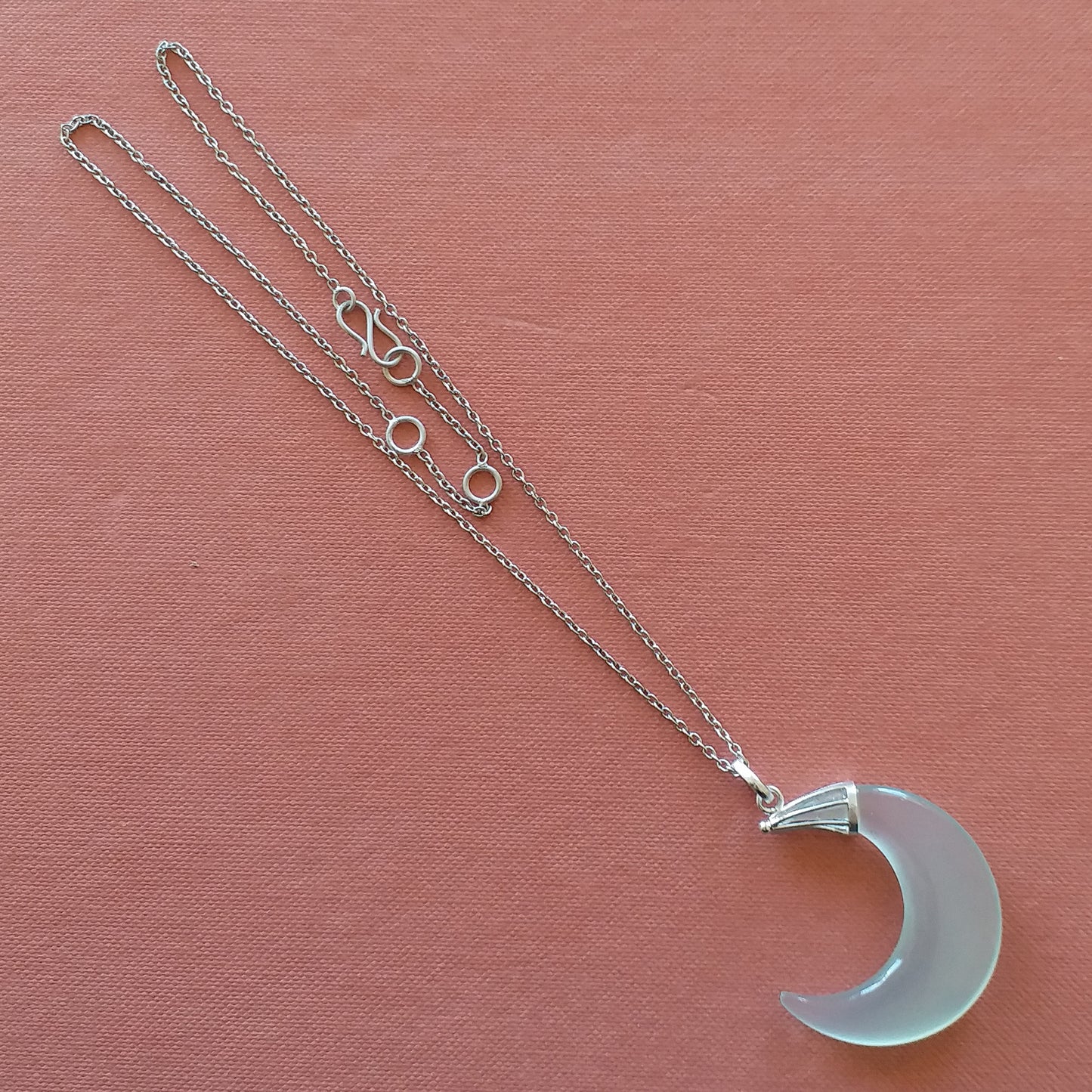 Aqua Chalcedony Crescent Moon Chain Necklace