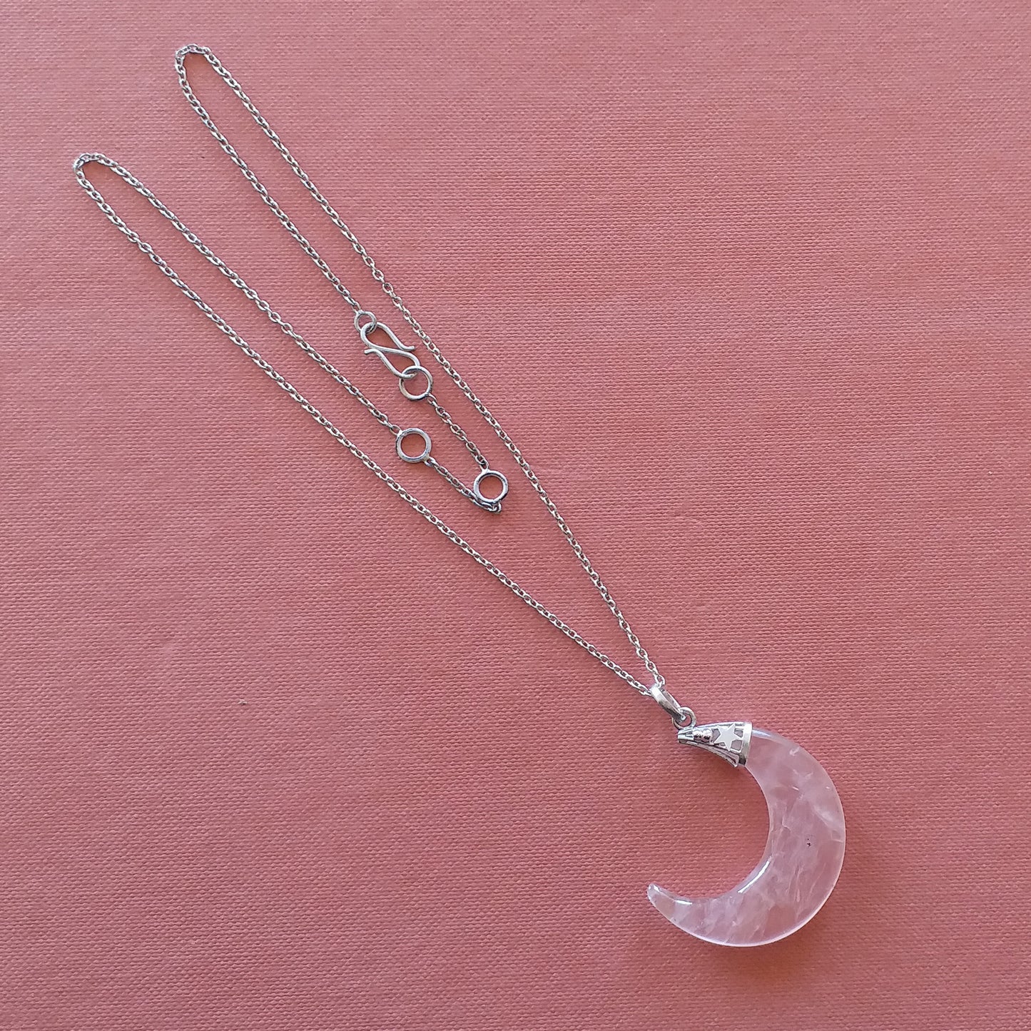 Rose Quartz Crescent Moon Pendant Necklace
