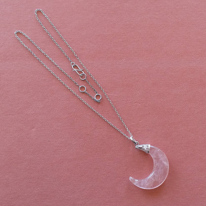 Rose Quartz Crescent Moon Pendant Necklace
