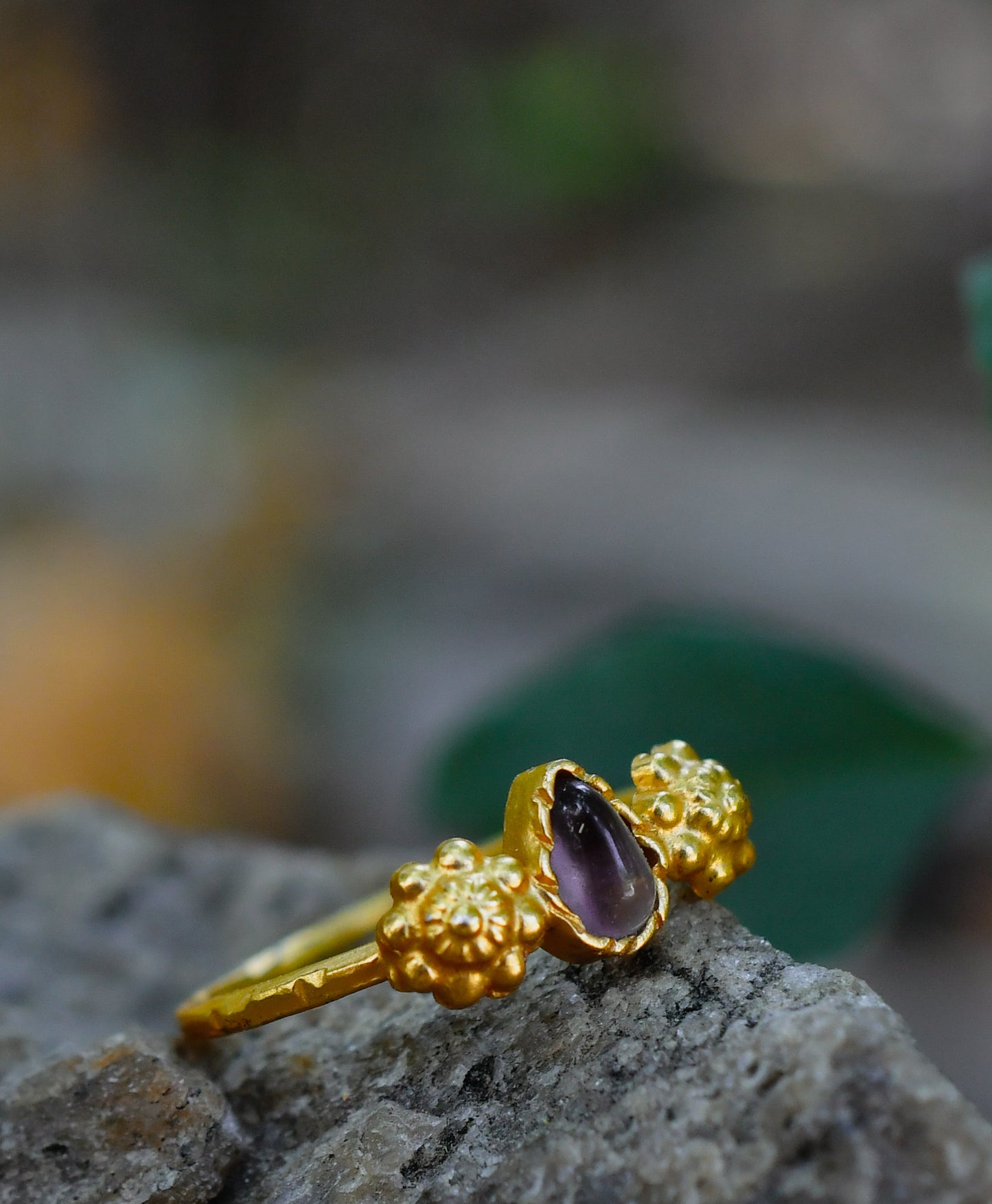 Amethyst Gemstone Yellow Vermeil Band Ring