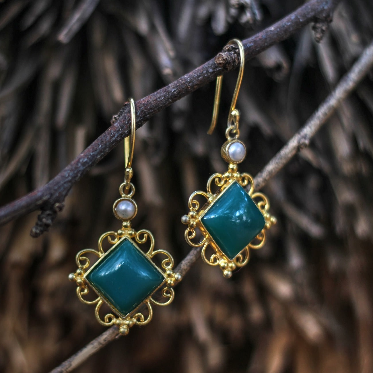 Green Onyx Gemstone Hook Earrings