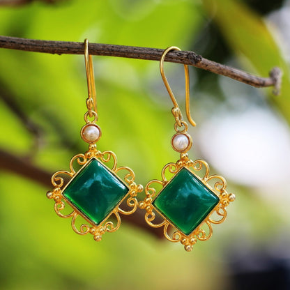 Green Onyx Gemstone Hook Earrings
