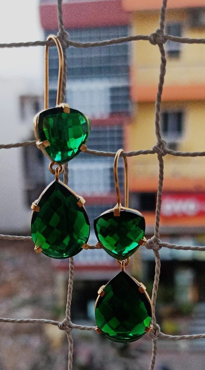 Green trillion earrings