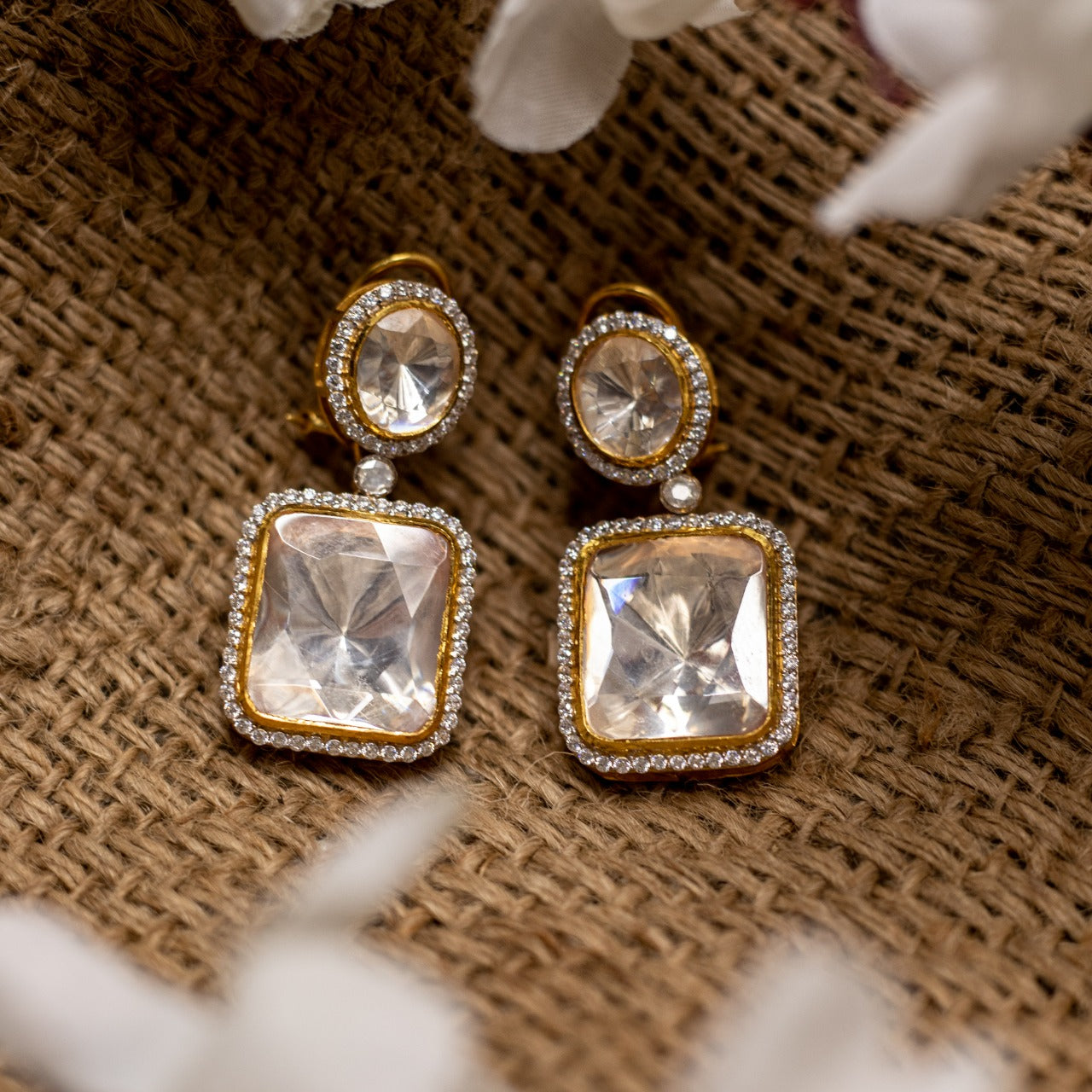 Moissanite oversize square earrings