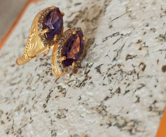 Amethyst silver gold plated ring