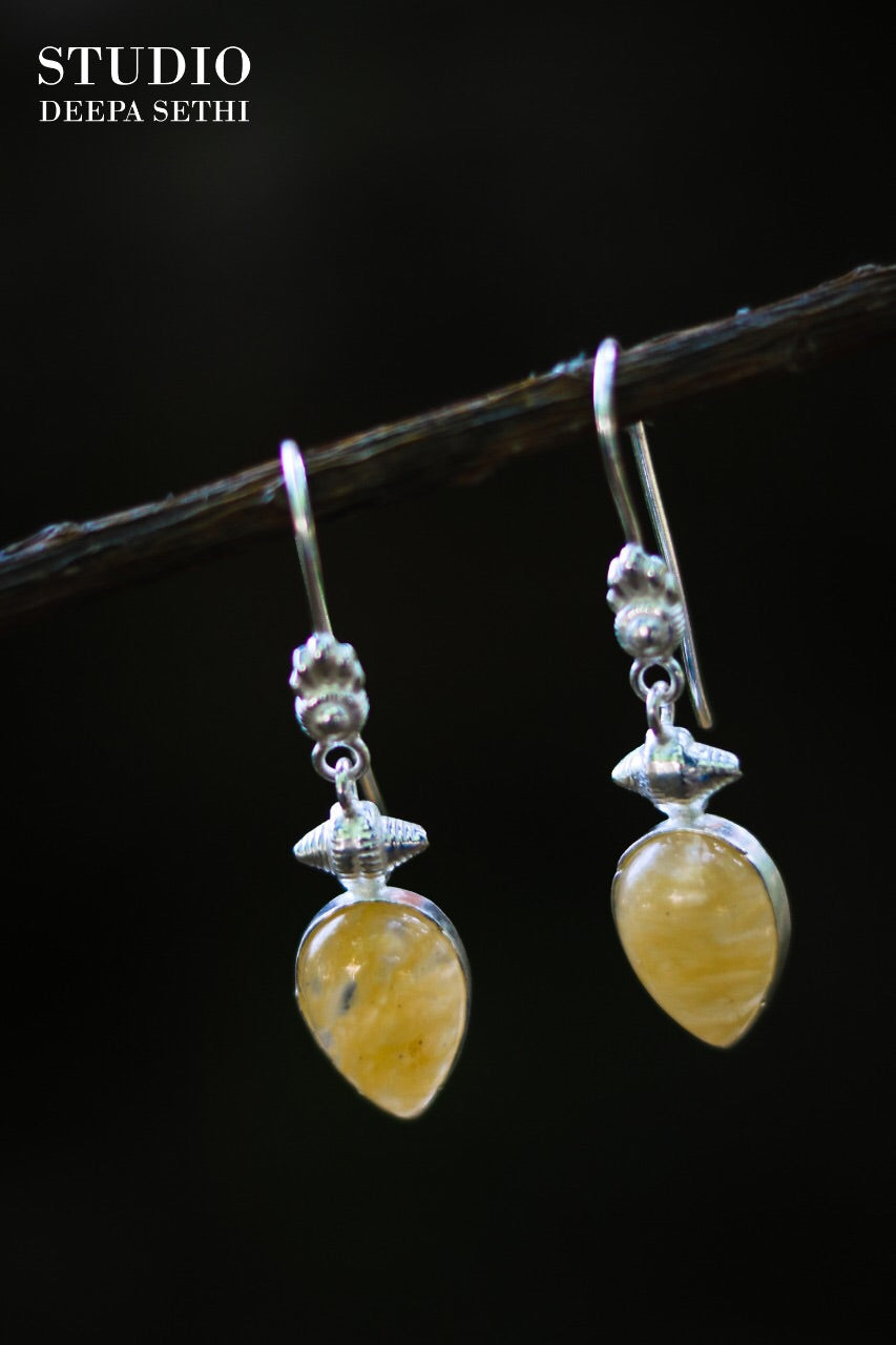 Yellow aventurine silver earrings