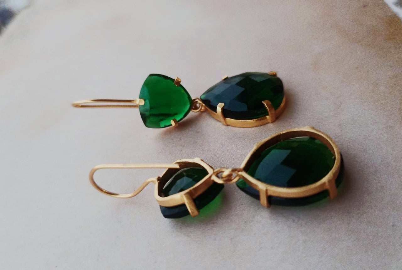 Green trillion earrings