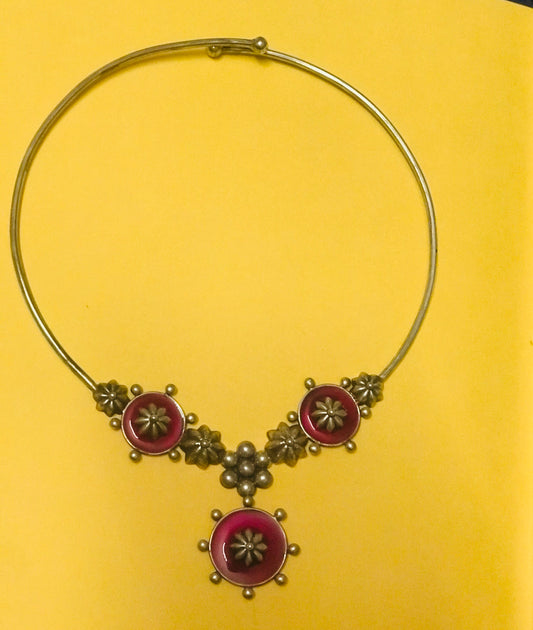 Silver oxidised choker with enamel