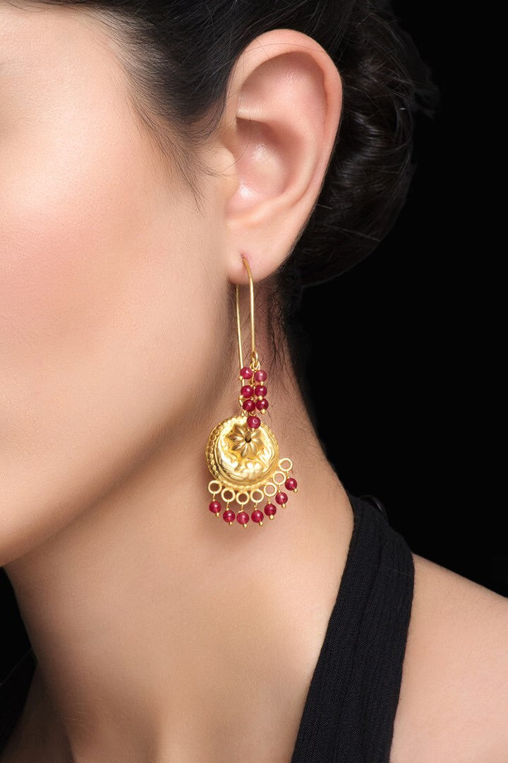 Red quartz ethnic earrings