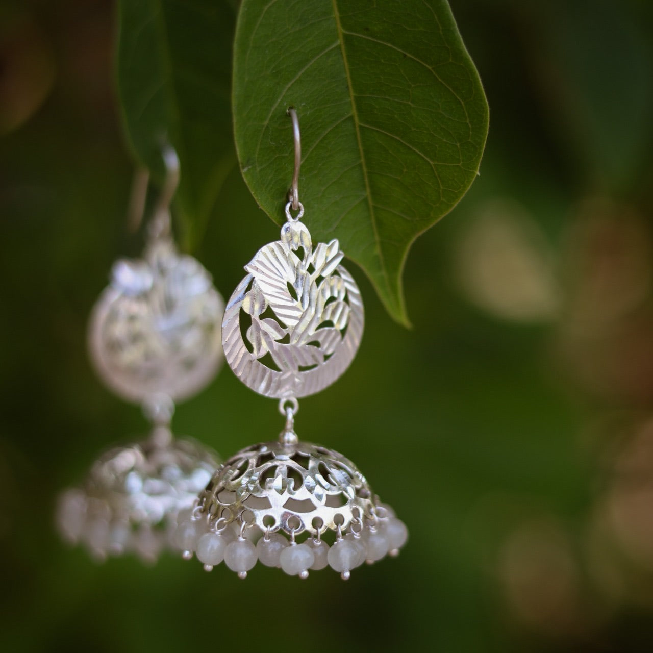 Silver jhumka with moonstone