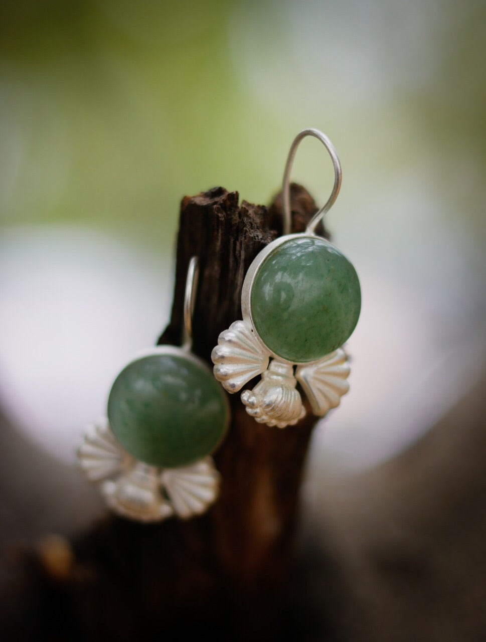 Grapes aventurine silver leaf earrings